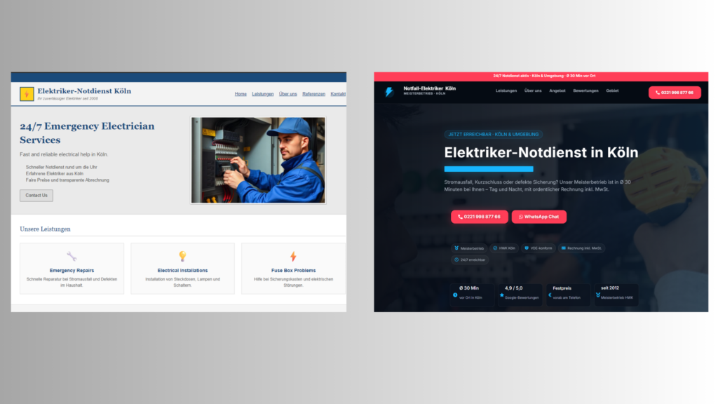 Website vor und nach einem professionellen Redesign